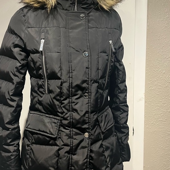 MICHAEL Michael Kors Black Puffer Jacket Mid-Length Belted - Picture 4 of 16
